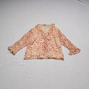 Laura Ashley Pink Floral Blouse - Ruffle V-Neck Bell Sleeve